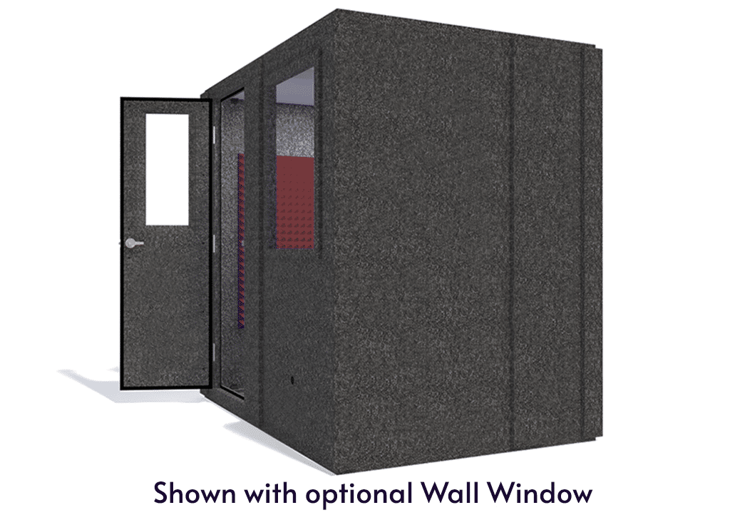 WhisperRoom MDL 6084 S shown from the side with door open and burgundy foam