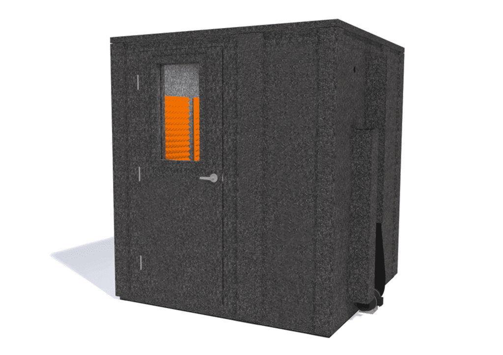 WhisperRoom MDL 7272 E shown from the front with door closed and orange foam