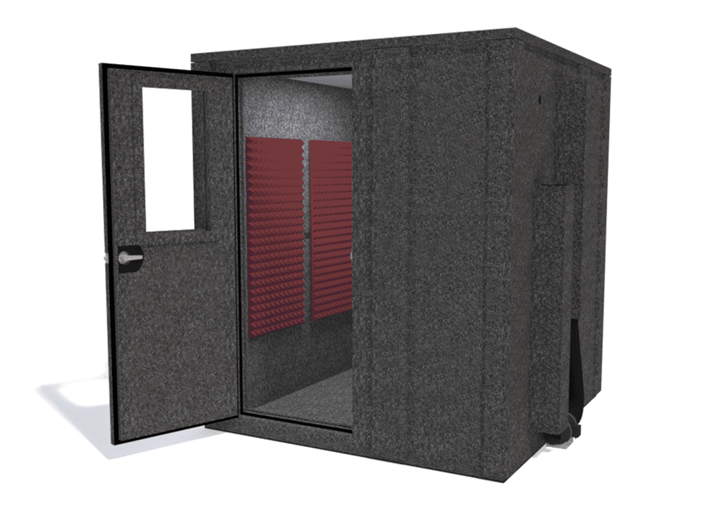 WhisperRoom MDL 7272 E shown from the front with door open and burgundy foam