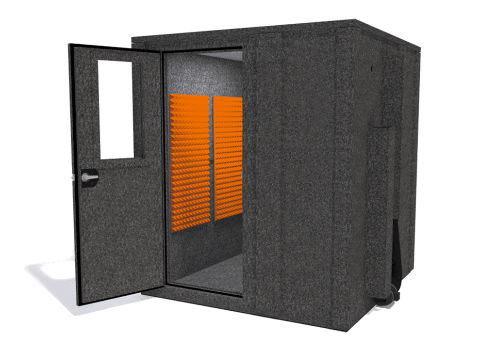 WhisperRoom MDL 7272 E shown from the front with door open and orange foam