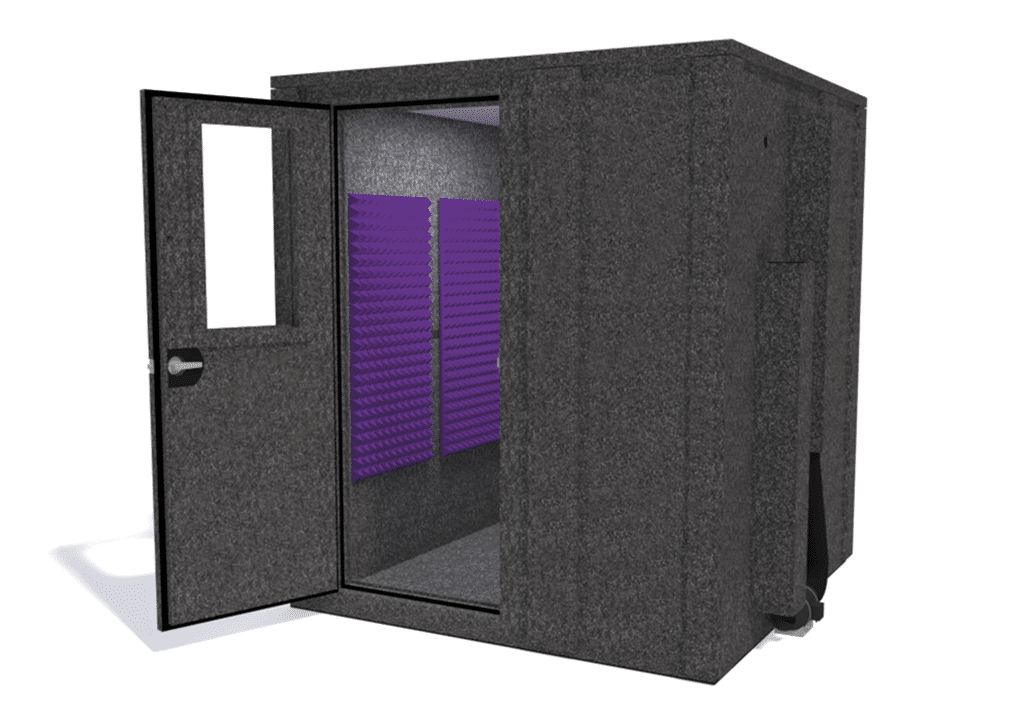 WhisperRoom MDL 7272 E shown from the front with door open and purple foam