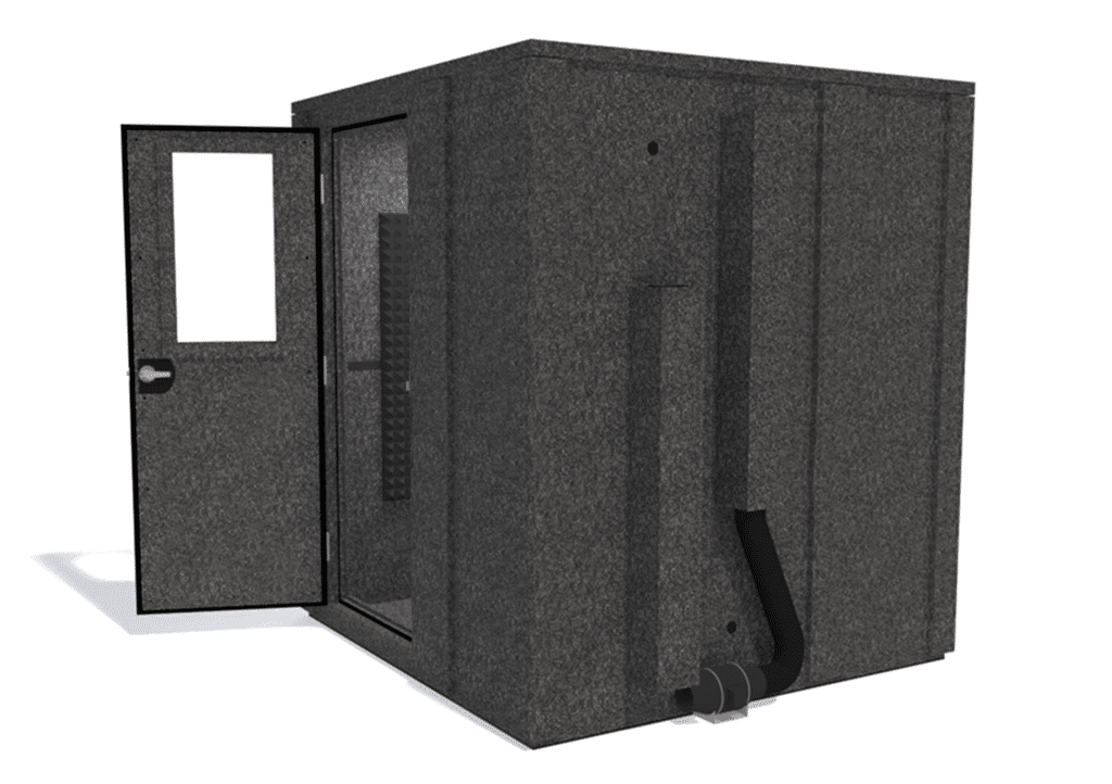 WhisperRoom MDL 7272 E shown from the side with door open and gray foam