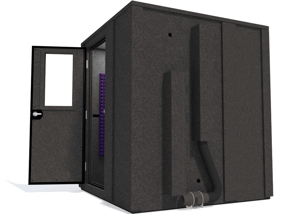 WhisperRoom MDL 7272 E shown from the side with the door open and purple foam