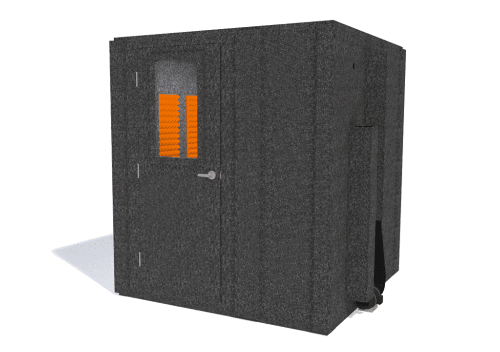 WhisperRoom MDL 7272 S shown from the front with door closed and orange foam