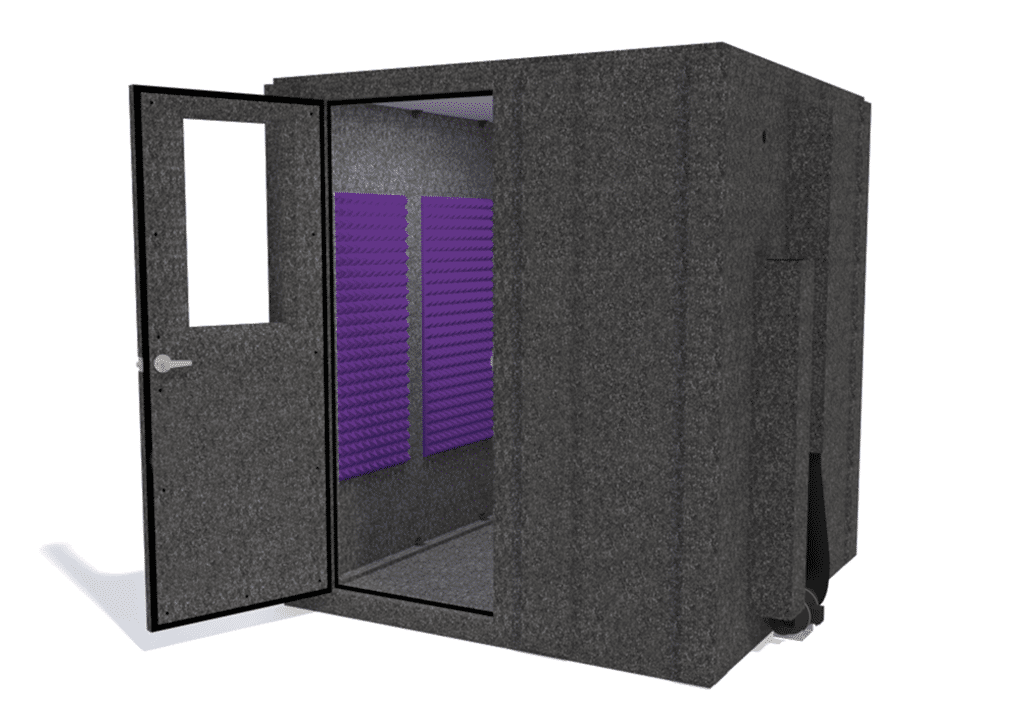 WhisperRoom MDL 7272 S shown from the front with door open and purple foam
