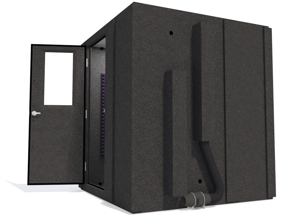 WhisperRoom MDL 7272 S shown from the side with the door open and purple foam