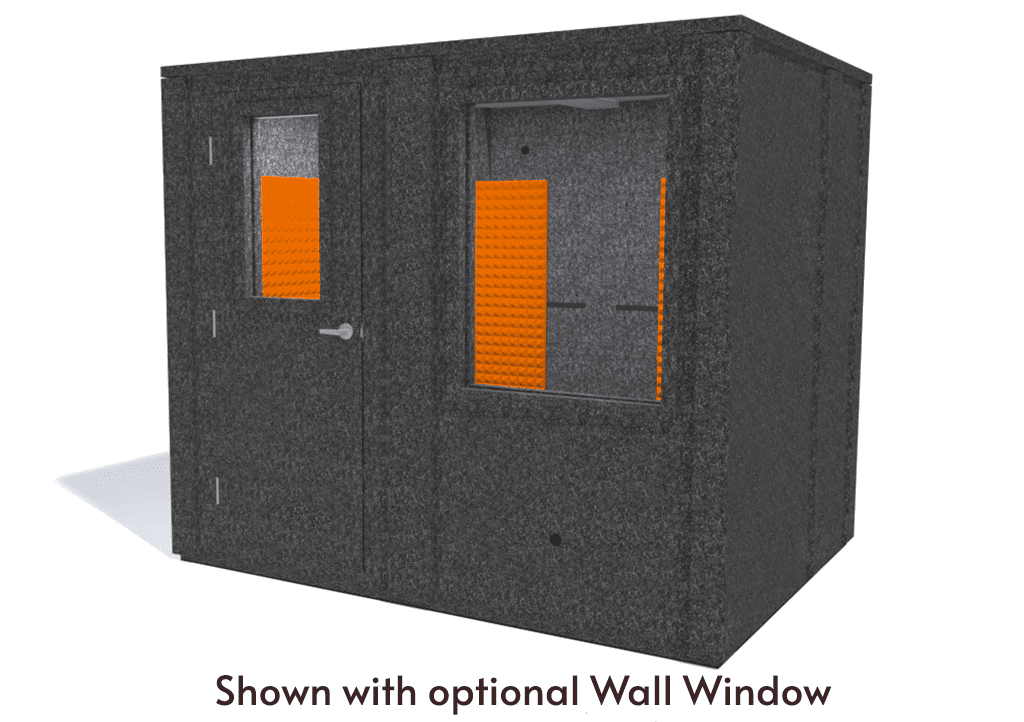 WhisperRoom MDL 7296 E shown from the front with door closed and orange foam