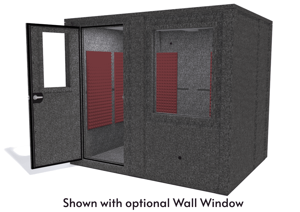 WhisperRoom MDL 7296 E shown from the front with door open and burgundy foam