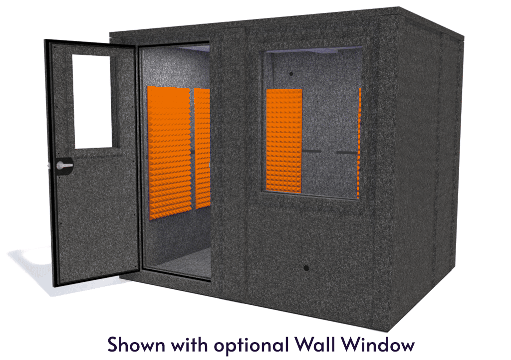 WhisperRoom MDL 7296 E shown from the front with door open and orange foam