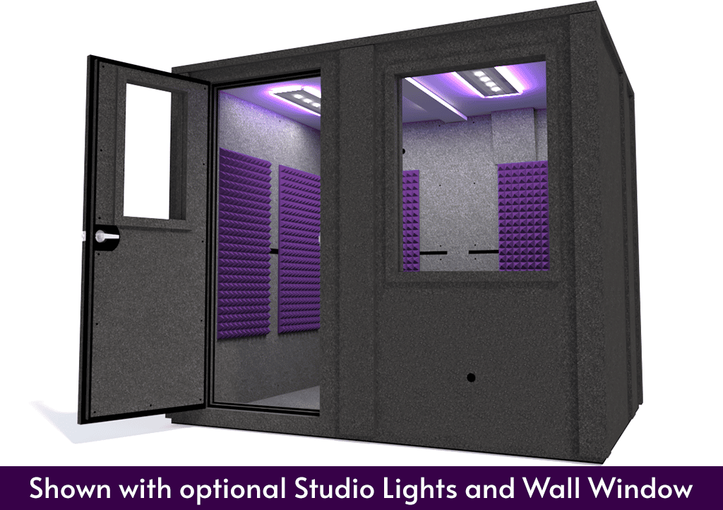 WhisperRoom MDL 7296 E shown from the front with the door open and purple foam