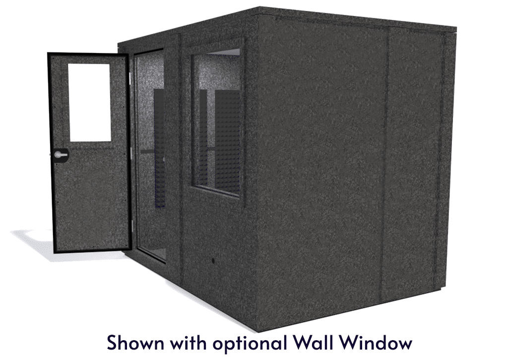WhisperRoom MDL 7296 E shown from the side with door open and gray foam