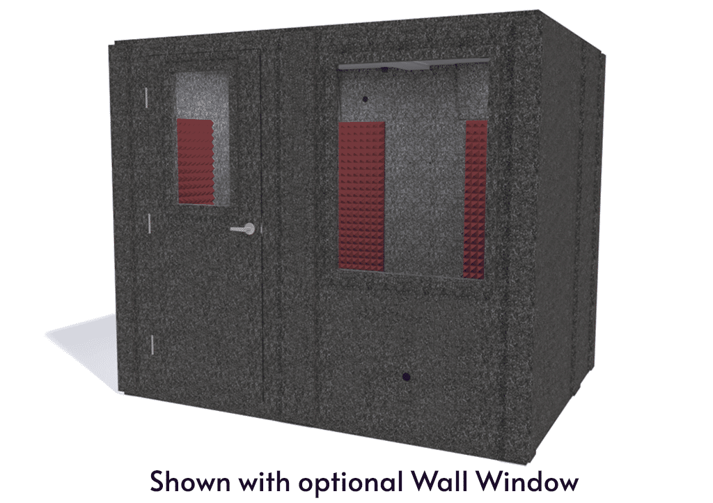 WhisperRoom MDL 7296 S shown from the front with door closed and burgundy foam