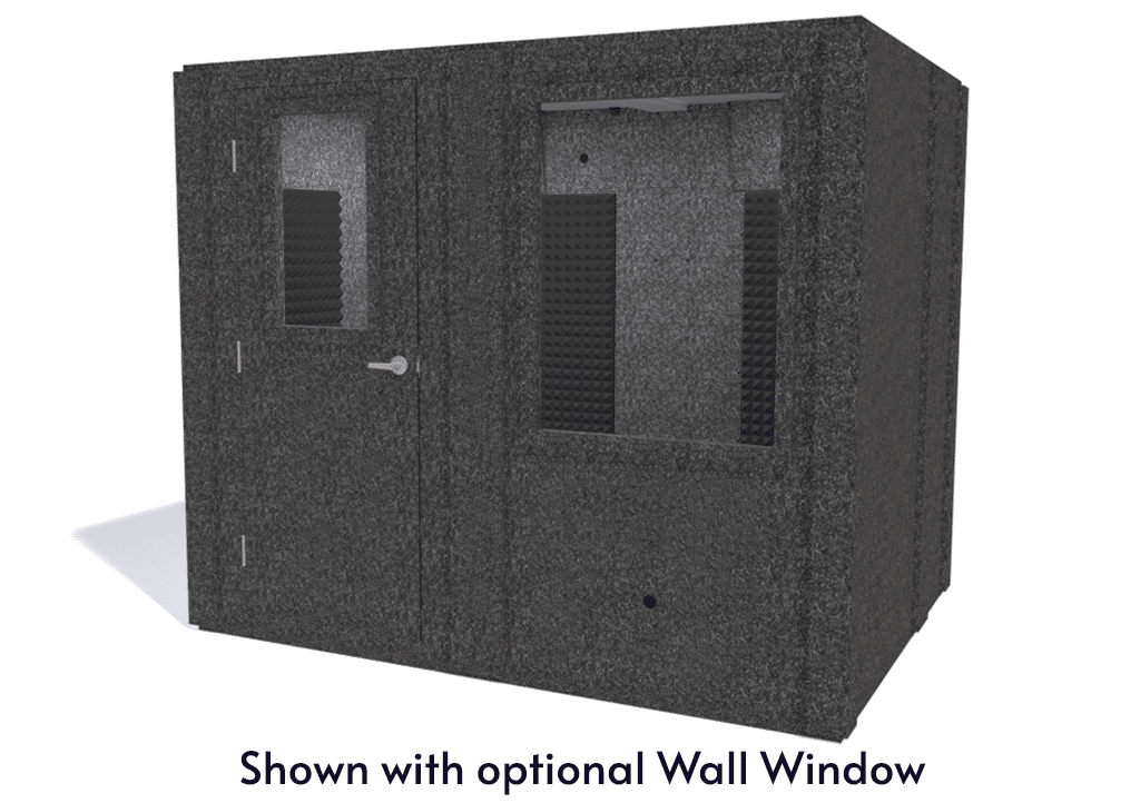 WhisperRoom MDL 7296 S shown from the front with door closed and gray foam