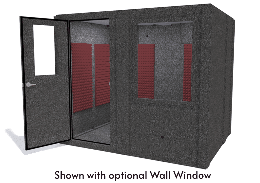 WhisperRoom MDL 7296 S shown from the front with door open and burgundy foam