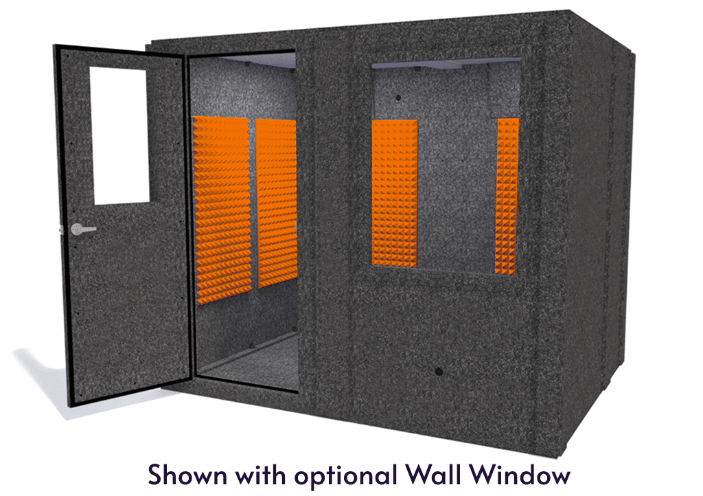 WhisperRoom MDL 7296 S shown from the front with door open and orange foam