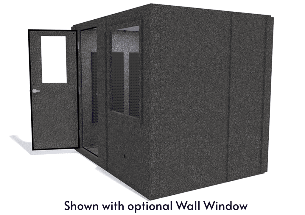 WhisperRoom MDL 7296 S shown from the side with door open and gray foam