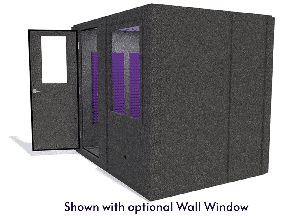 WhisperRoom MDL 7296 S shown from the side with door open and purple foam