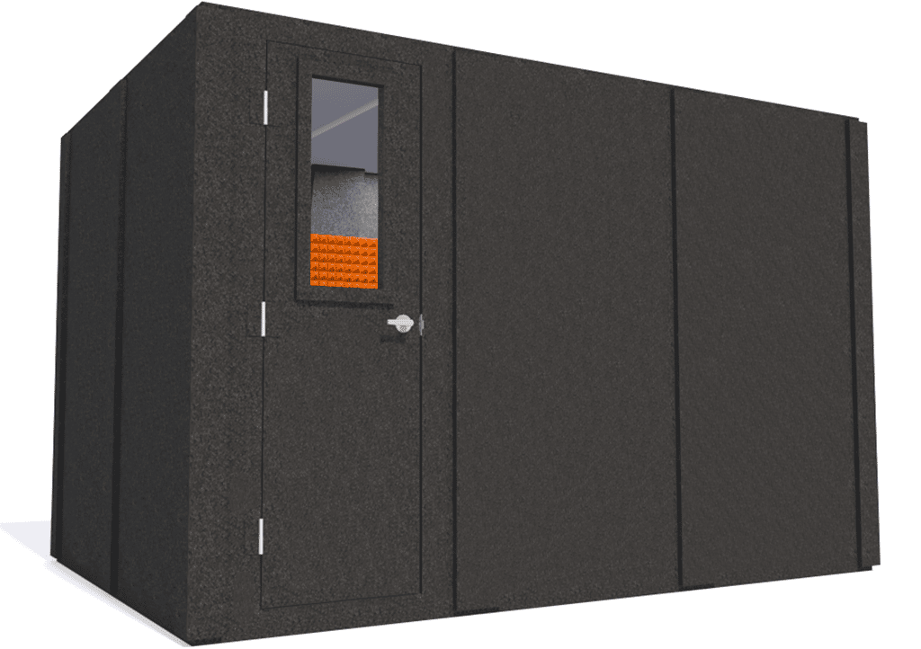 WhisperRoom MDL 84126 S shown from the left side with the door closed and orange foam