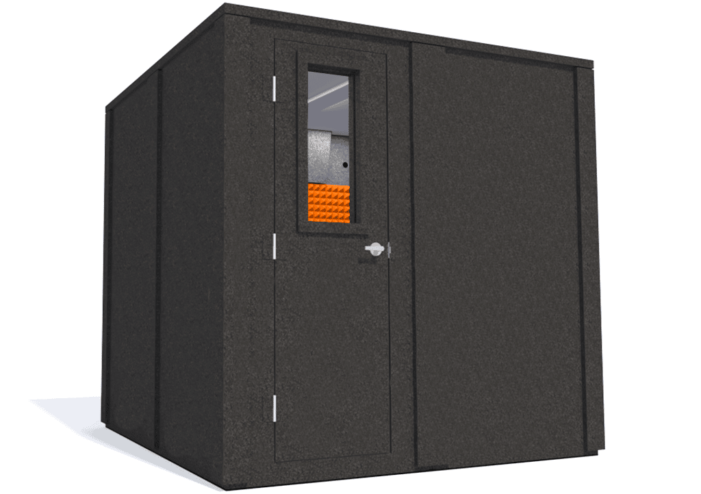 WhisperRoom MDL 8484 E shown with the door closed from the side with orange foam