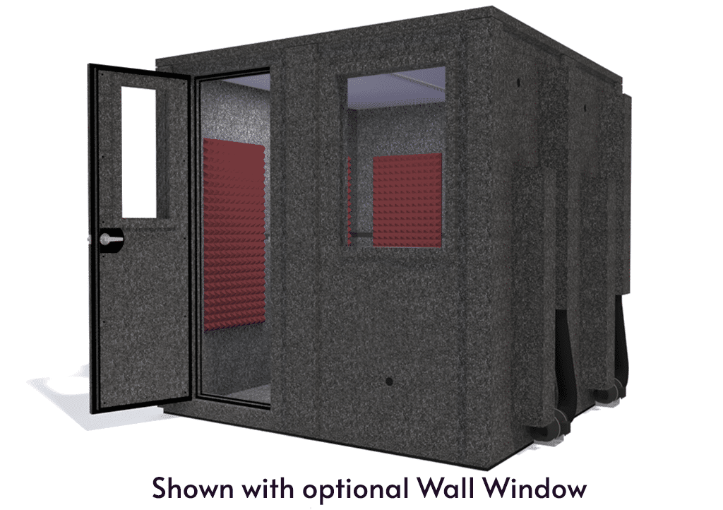 WhisperRoom MDL 8484 E shown from the front with door open and burgundy foam
