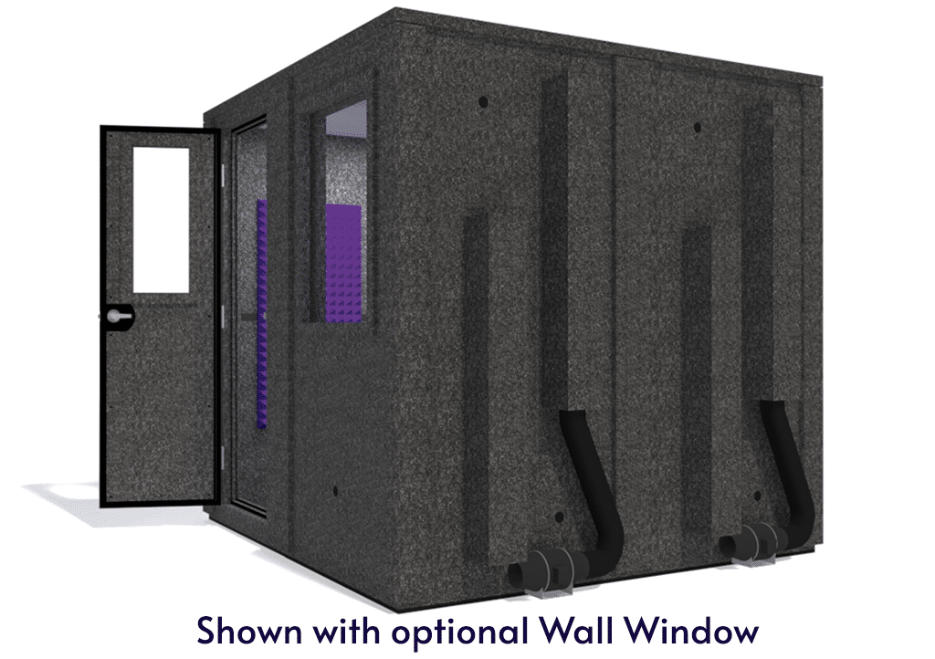 WhisperRoom MDL 8484 E shown from the side with door open and purple foam