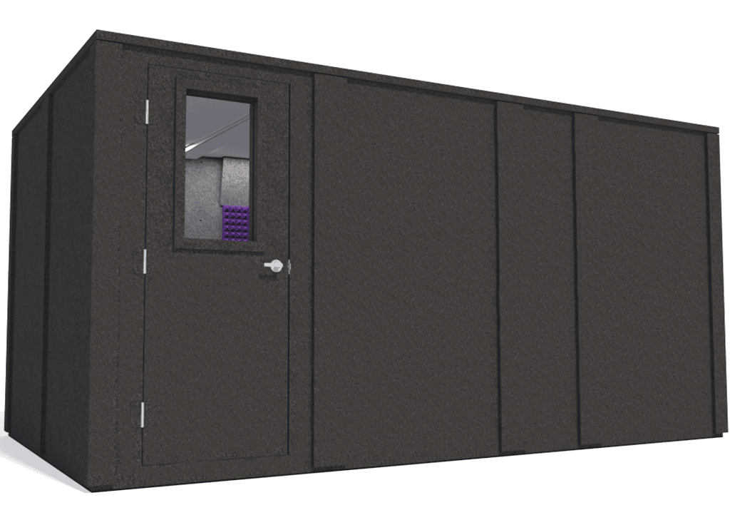 WhisperRoom MDL 96168 E shown from the left side with door closed and purple foam