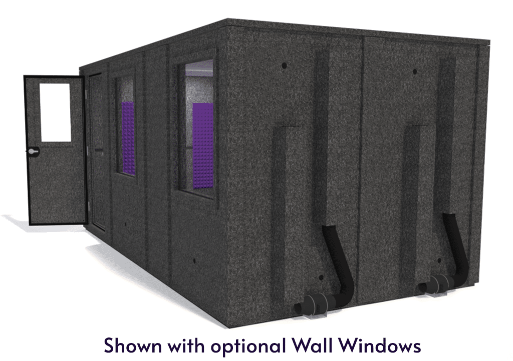 WhisperRoom MDL 96168 E shown from the side with door open and purple foam