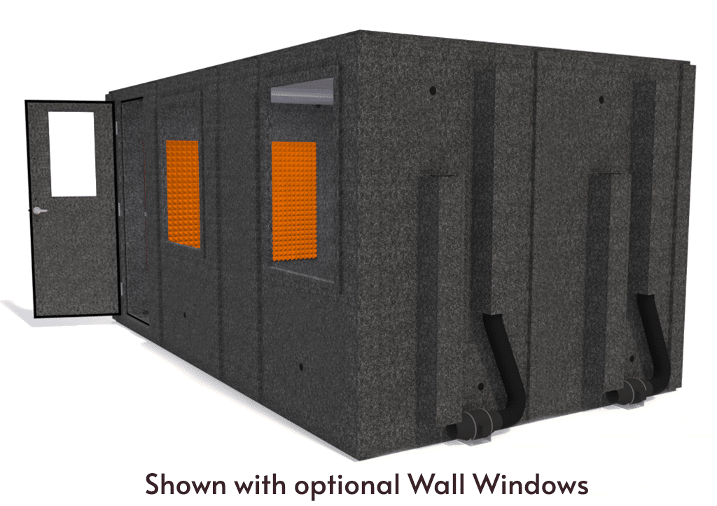 WhisperRoom MDL 96168 S shown from the side with door open and orange foam