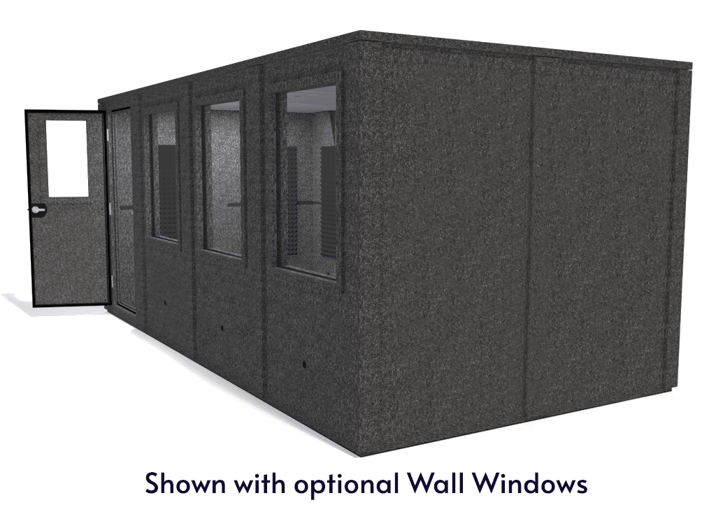 WhisperRoom MDL 96192 E shown from the side with door open and gray foam