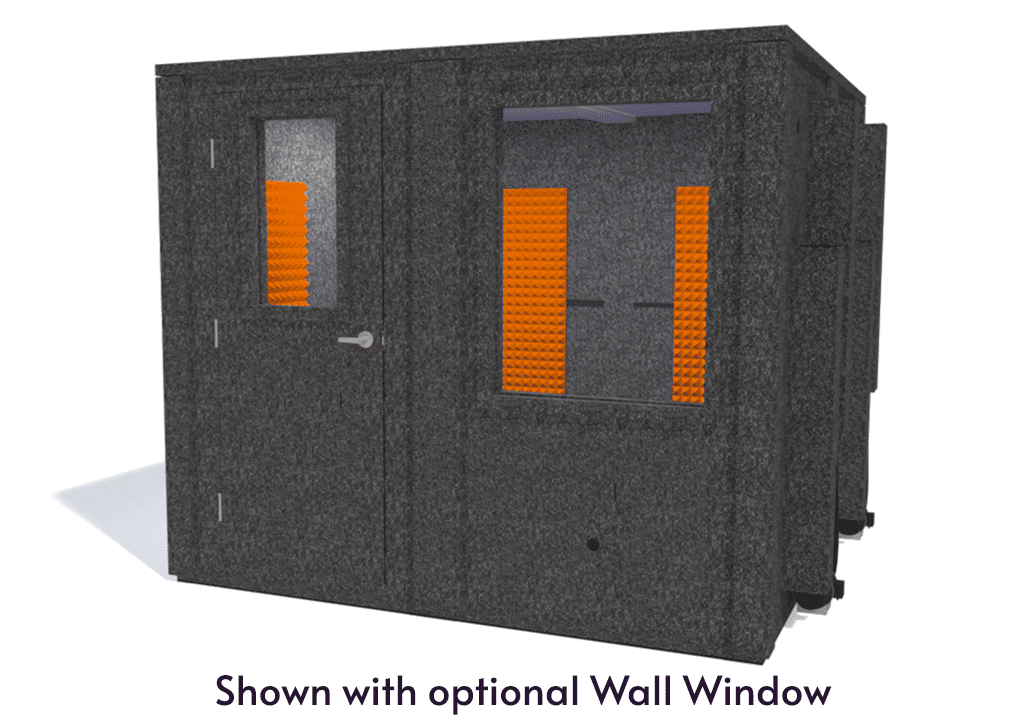 WhisperRoom MDL 9696 E shown from the front with door closed and orange foam