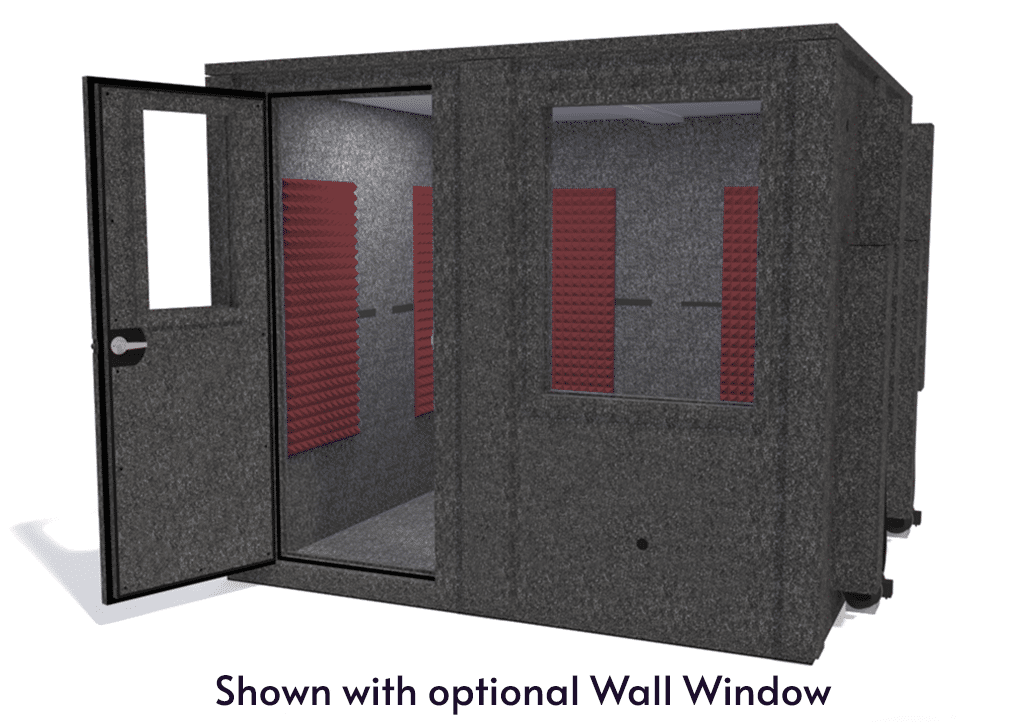 WhisperRoom MDL 9696 E shown from the front with door open and burgundy foam