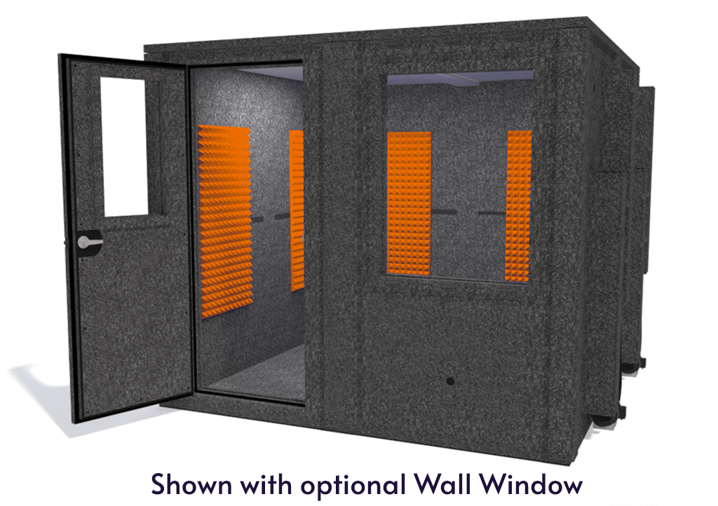 WhisperRoom MDL 9696 E shown from the front with door open and orange foam