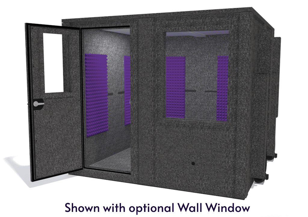 WhisperRoom MDL 9696 E shown from the front with door open and purple foam