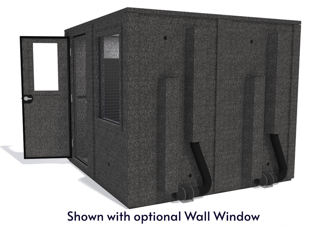 WhisperRoom MDL 9696 E shown from the side with door open and gray foam