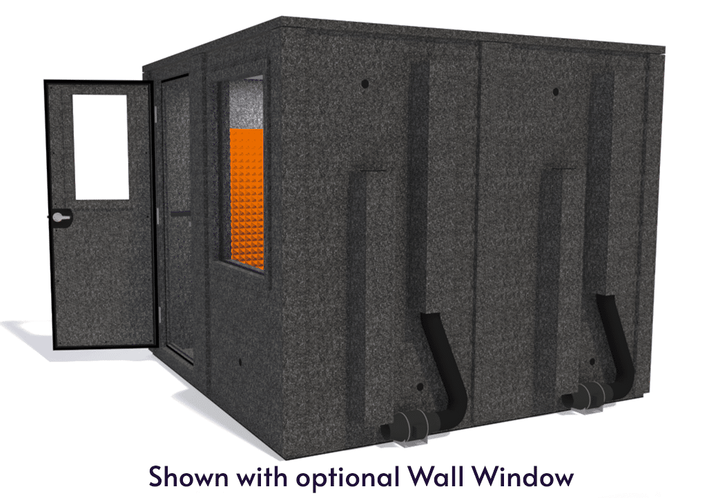 WhisperRoom MDL 9696 E shown from the side with door open and orange foam