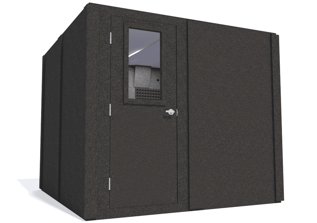 WhisperRoom MDL 9696 S shown from the left side with the door closed and gray foam