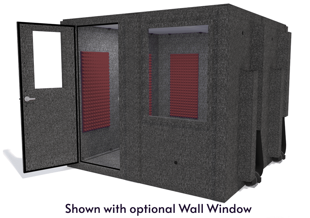 WhisperRoom MDL 9696 S shown from the front with door open and burgundy foam