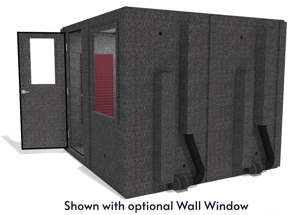 WhisperRoom MDL 9696 S shown from the side with door open and burgundy foam
