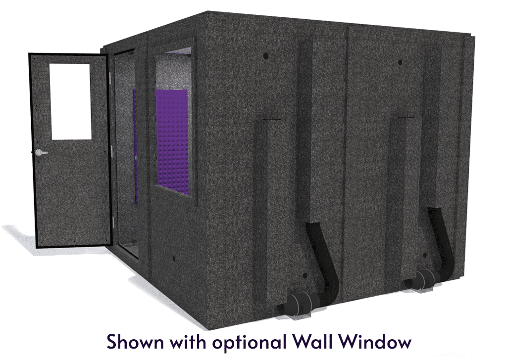 WhisperRoom MDL 9696 S shown from the side with door open and purple foam