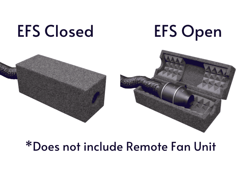 Exterior Fan Silencer shown closed and open with a fan inside.