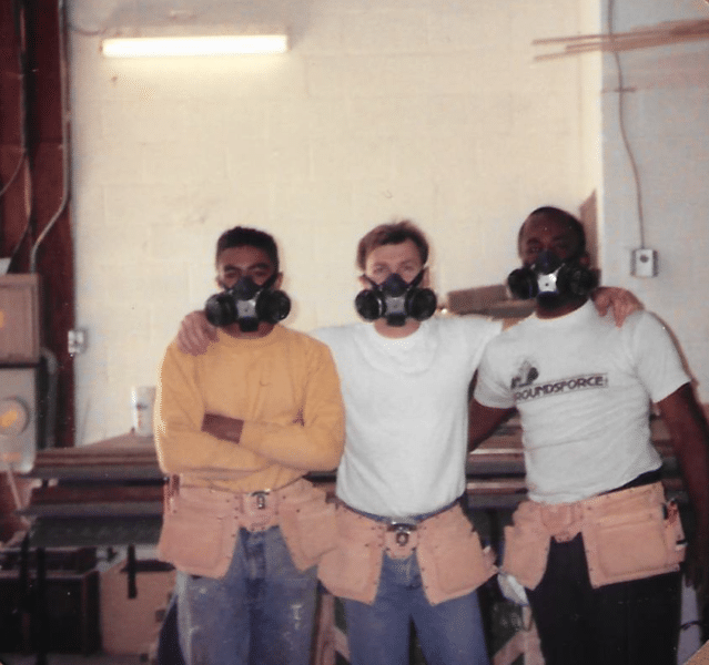 3 men pose for a photograph in the WhisperRoom wood shop