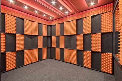 interior of a whisperroom with studio foam on the wall panels
