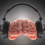 Image of a brain with headphones on