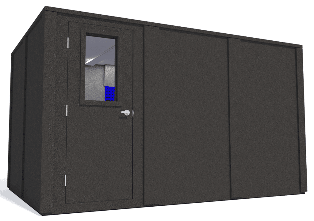WhisperRoom MDL 96144 E shown from the left side with door closed and blue foam