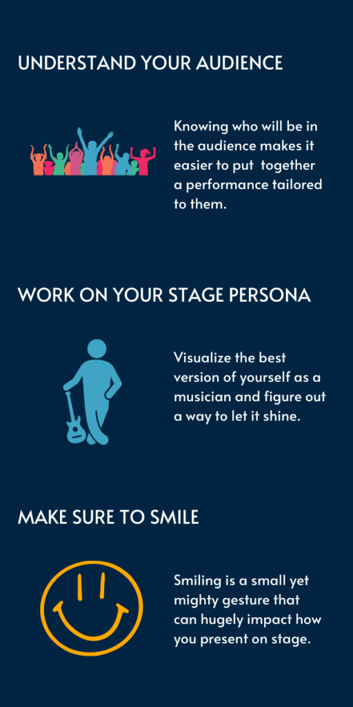 An info graph with 3 tips to have better stage presence.